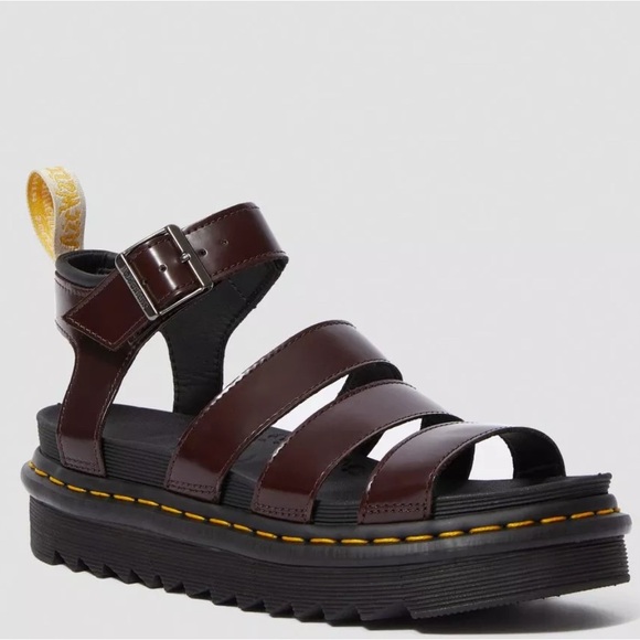 Doc Martens Oxford Rub Off Vegan Blaire Gladiator Sandals - Cherry Red - Picture 1 of 6